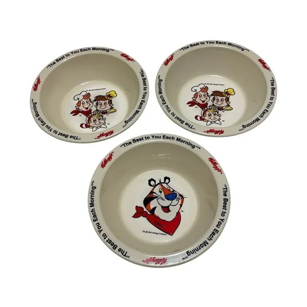 Three Piece Set Vintage 1995 Kellog’s Cereal Bowls. Tony the Tiger and Snap, Cra